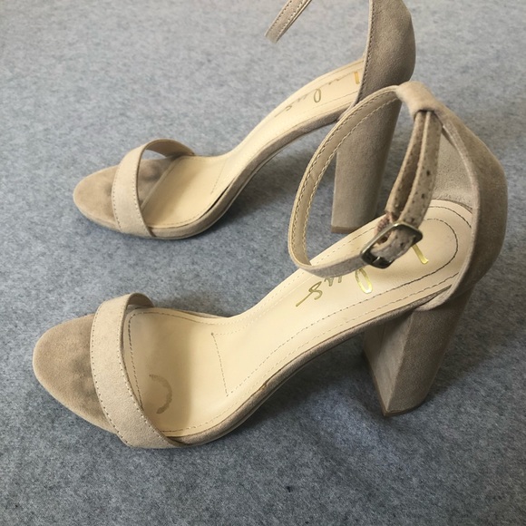 natural suede ankle strap heels